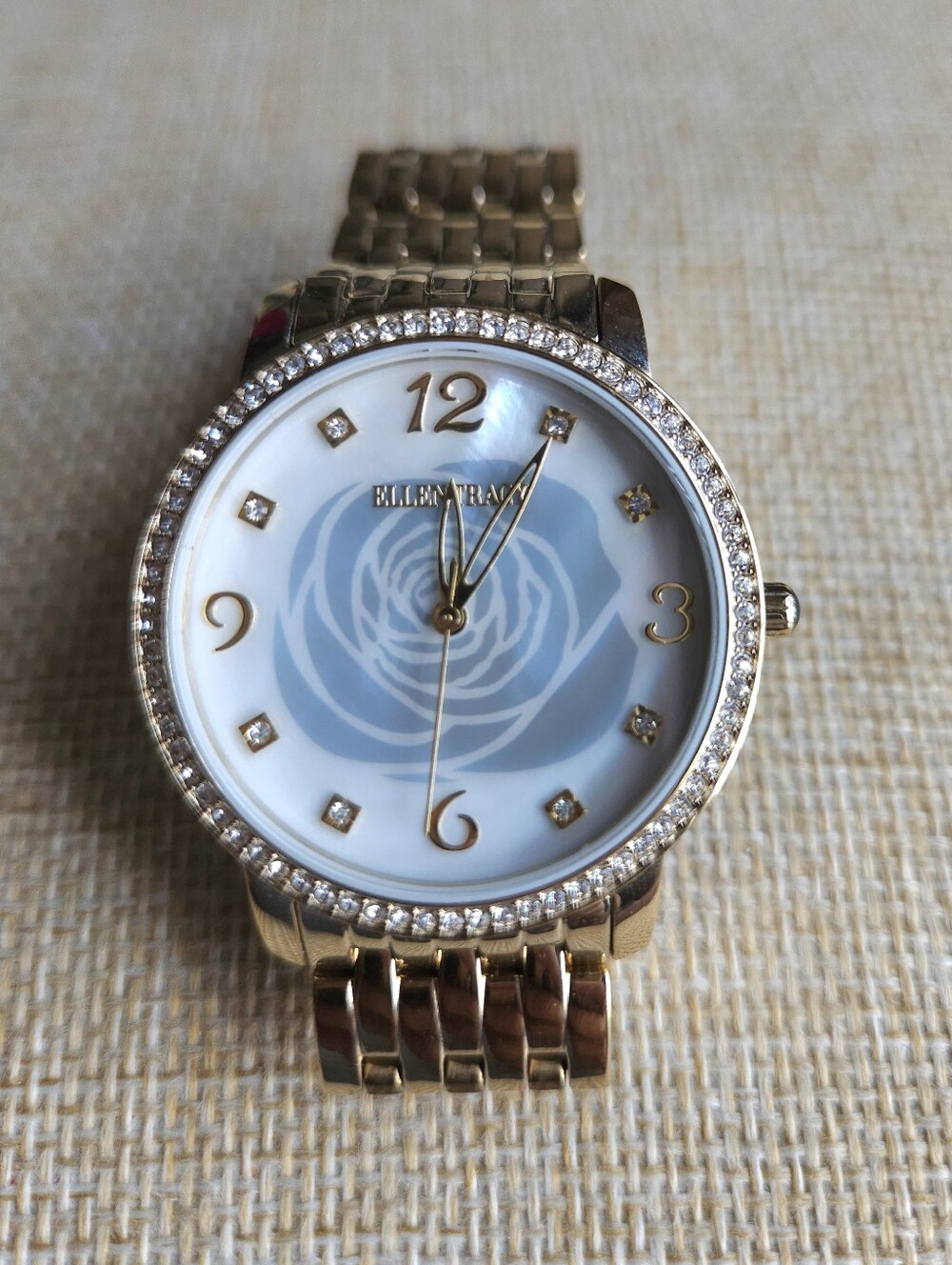 Elegant Ellen Tracy Gold Tone Watch With Rose Dial Brand New
